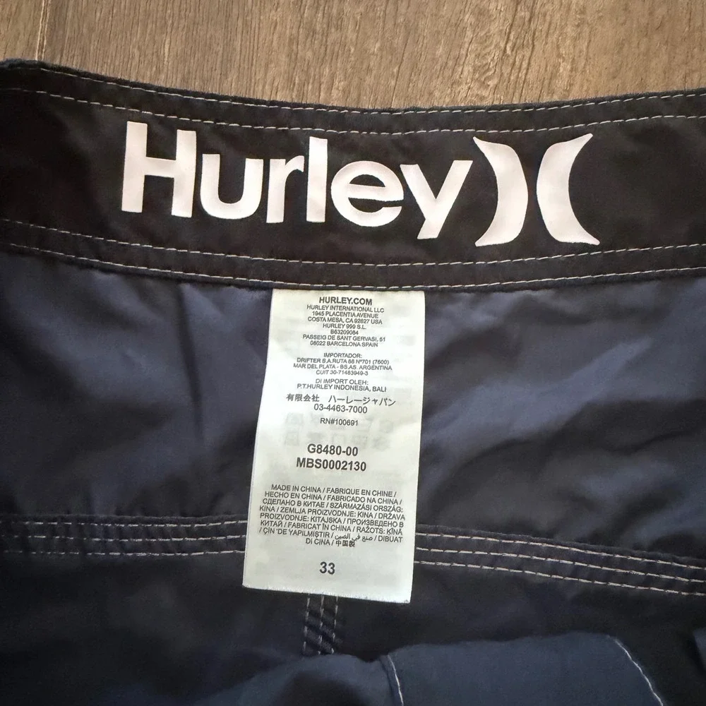 Hurley Board Shorts Mens 33 Navy Blue Contrast Stitch Cargo Pocket Surf Beach - Picture 6 of 12